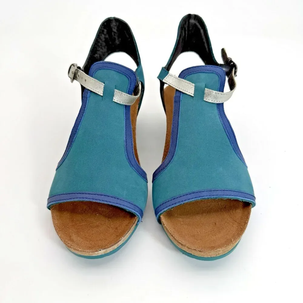 Naot Fiona Wedge Sandals 38‎ Teal Suede Leather Comfort Shoes Womens 7 Brand New - Picture 2 of 7